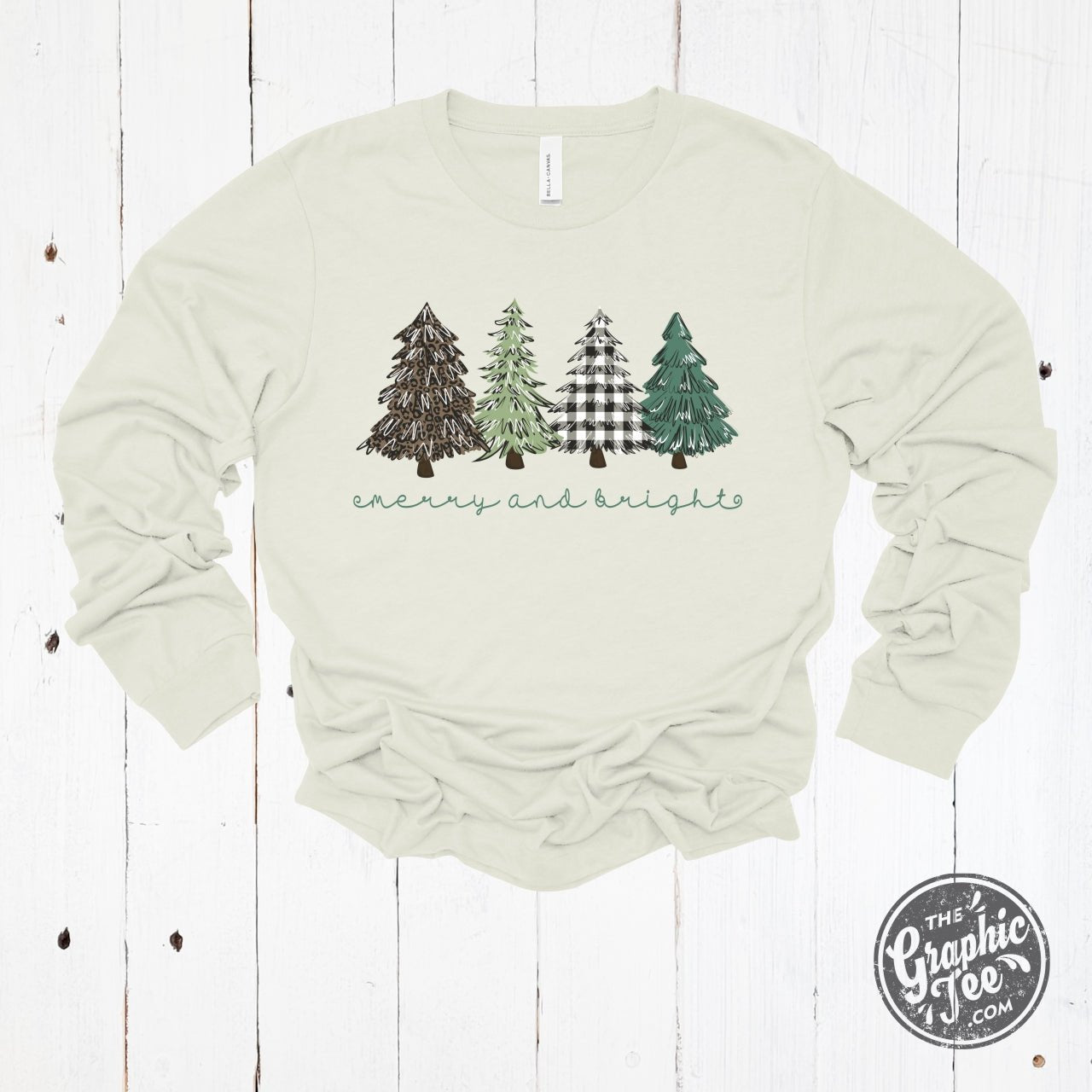 Merry and Bright Trees Long Sleeve Unisex Tee - Aaria Tees Aaria Tees