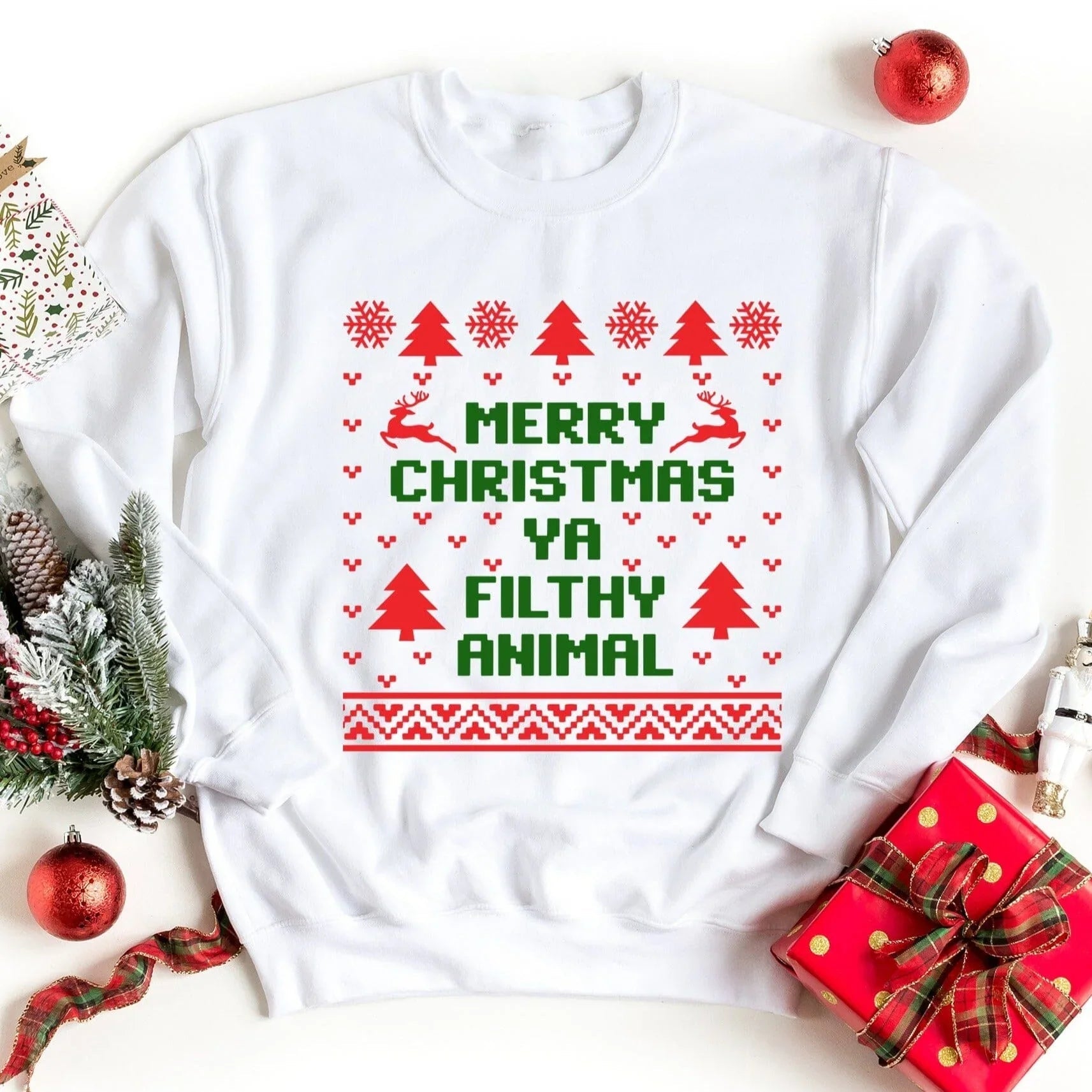 Merry Christmas Ya Filthy Animal Colored Sweatshirt - Aaria Tees Aaria Tees