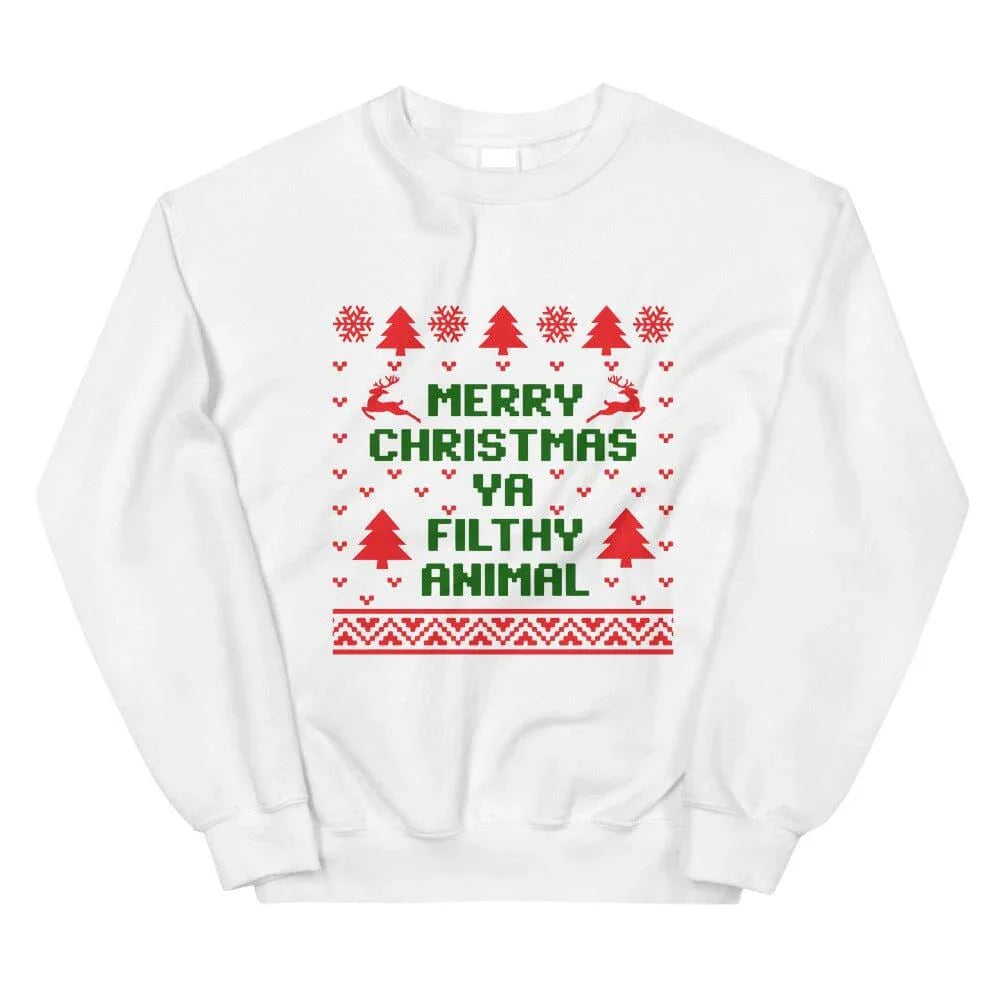 Merry Christmas Ya Filthy Animal Colored Sweatshirt - Aaria Tees Aaria Tees