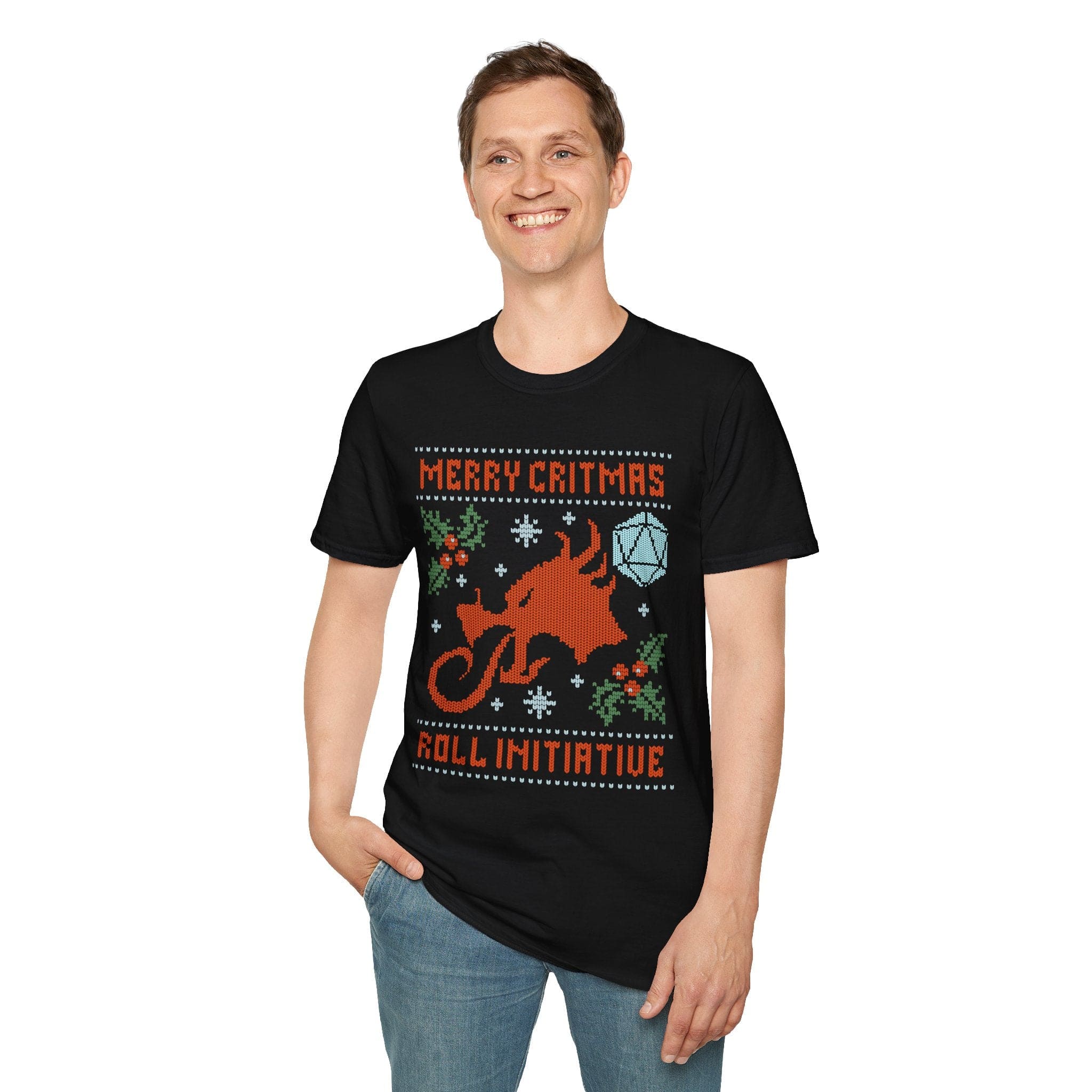 Merry Critmas Ugly Sweater T-shirt Roll Initiative - Aaria Tees Aaria Tees