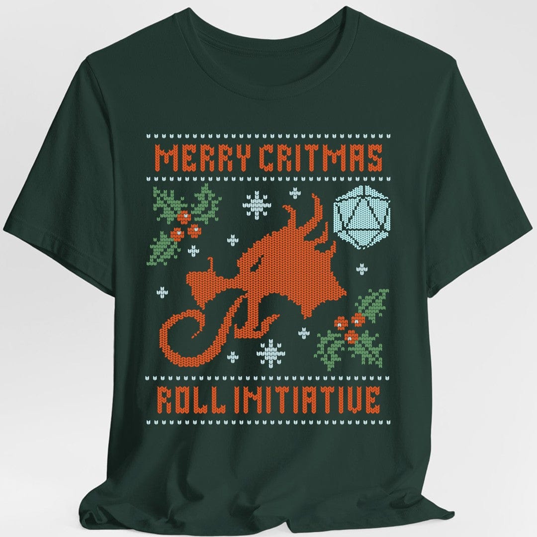 Merry Critmas Ugly Sweater T-shirt Roll Initiative - Aaria Tees Aaria Tees