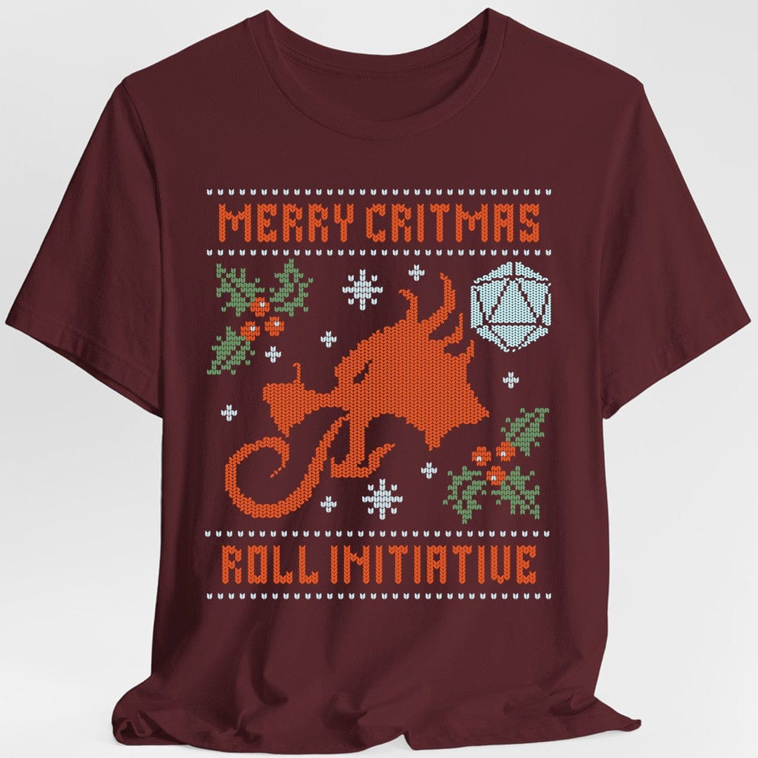 Merry Critmas Ugly Sweater T-shirt Roll Initiative - Aaria Tees Aaria Tees