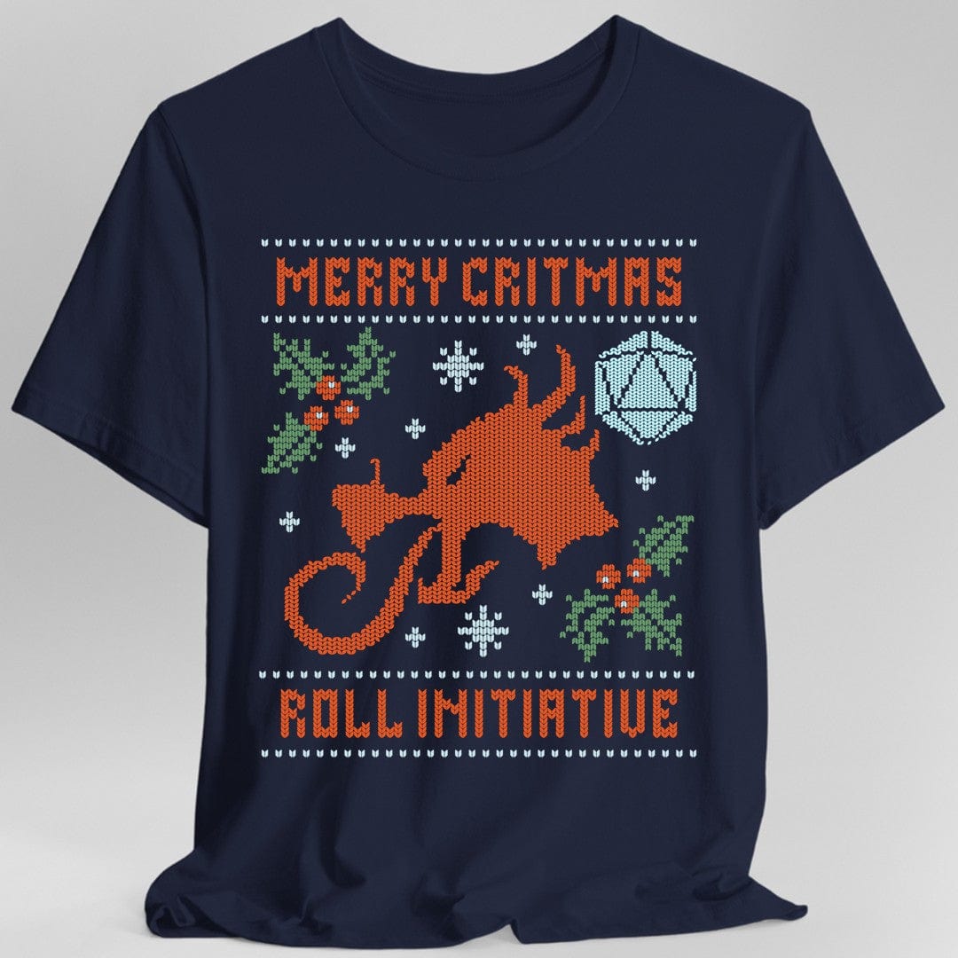 Merry Critmas Ugly Sweater T-shirt Roll Initiative - Aaria Tees Aaria Tees