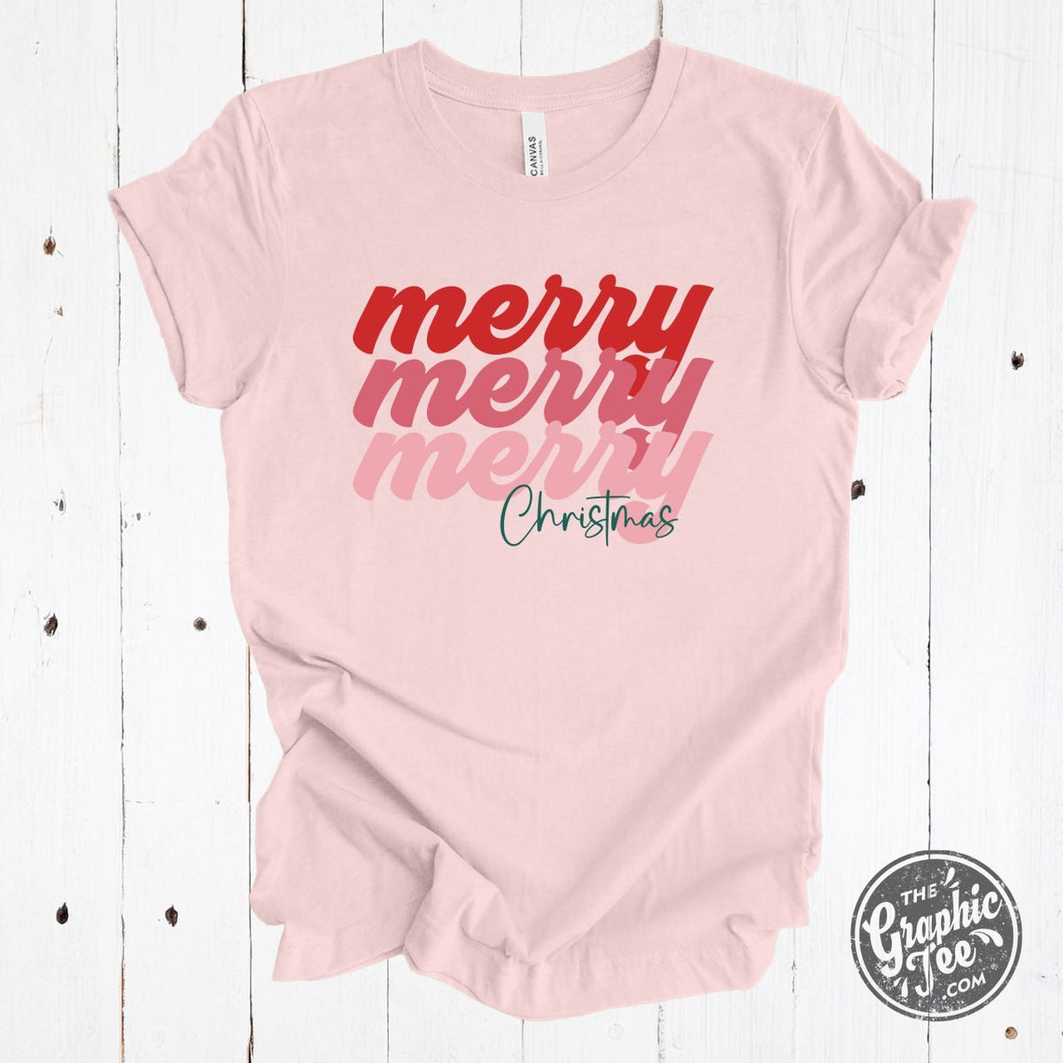 Merry Merry Merry Soft Pink Short Sleeve Crew Neck Tee - Aaria Tees