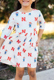 Nebraska White Herbie Husker 3/4 Sleeve Pocket Twirl Dress - Aaria Tees Aaria Tees