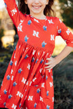 Nebraska Red Herbie Husker 3/4 Sleeve Pocket Twirl Dress - Aaria Tees Aaria Tees