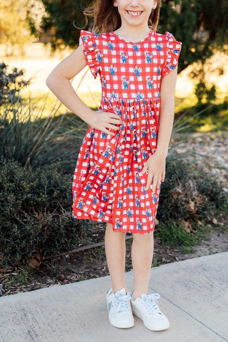 Nebraska Plaid Herbie Husker Flutter Twirl Dress - Aaria Tees Aaria Tees