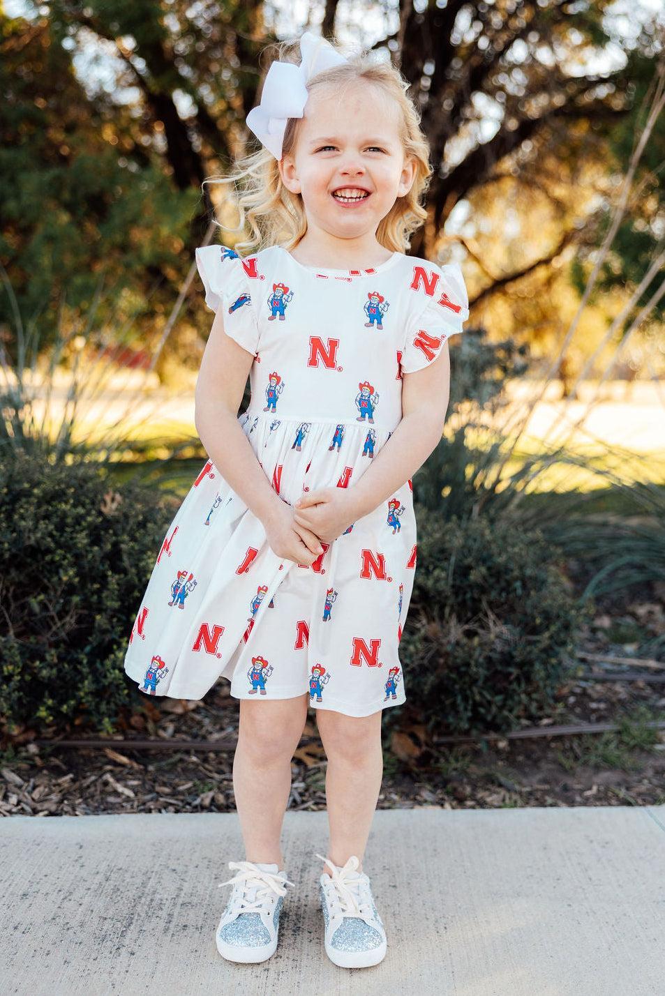 Nebraska White Herbie Husker Flutter Twirl Dress - Aaria Tees Aaria Tees