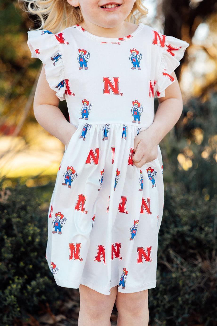 Nebraska White Herbie Husker Flutter Twirl Dress - Aaria Tees Aaria Tees