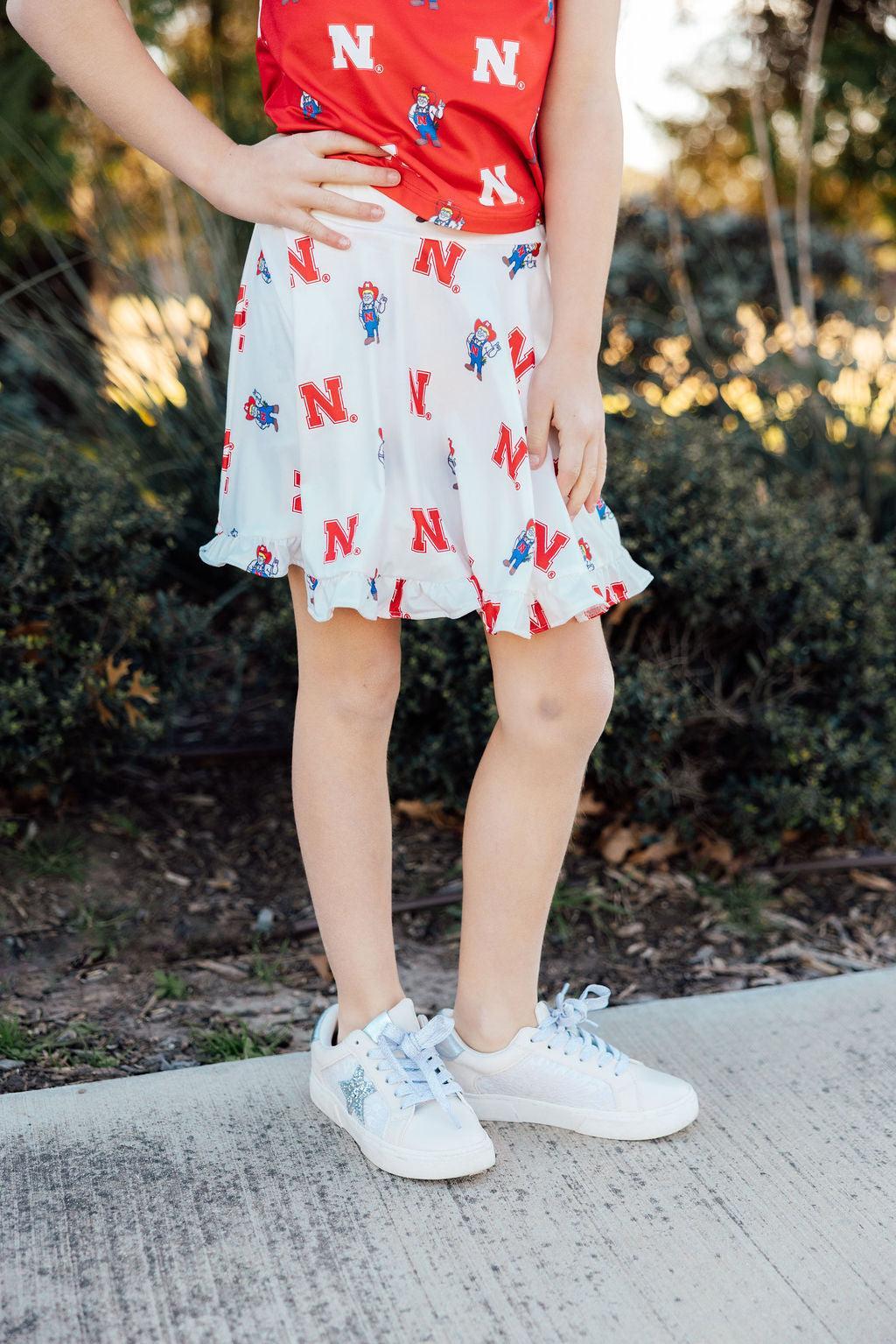 Nebraska White Herbie Husker Twirl Skort - Aaria Tees Aaria Tees