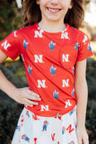 Nebraska Red Herbie Husker Ruffle Pocket Tee - Aaria Tees Aaria Tees