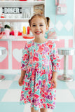 Watercolor Hearts 3/4 Sleeve Pocket Twirl Dress - Aaria Tees Aaria Tees
