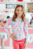 Watercolor Kisses L/S Ruffle Tee - Aaria Tees Aaria Tees