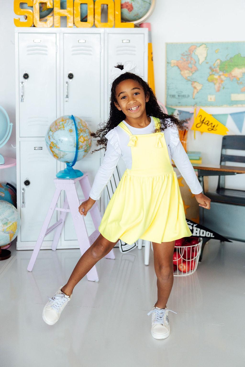 Bright Yellow Faux Suede Pinafore - Aaria Tees Aaria Tees