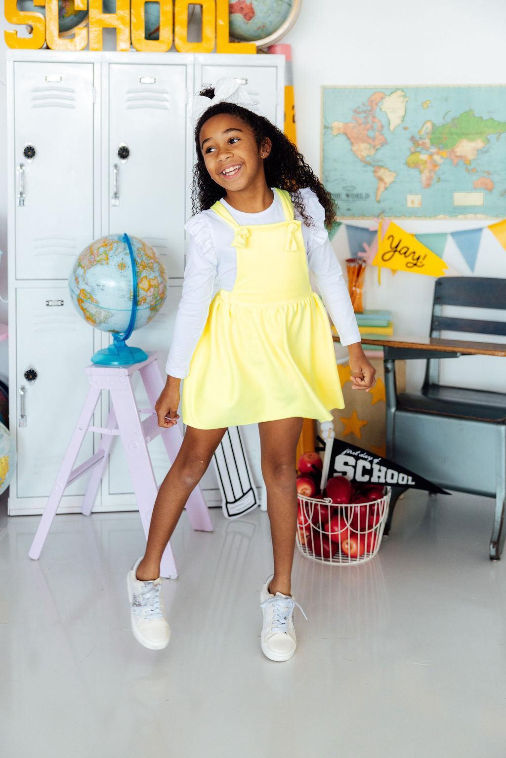 Bright Yellow Faux Suede Pinafore - Aaria Tees Aaria Tees