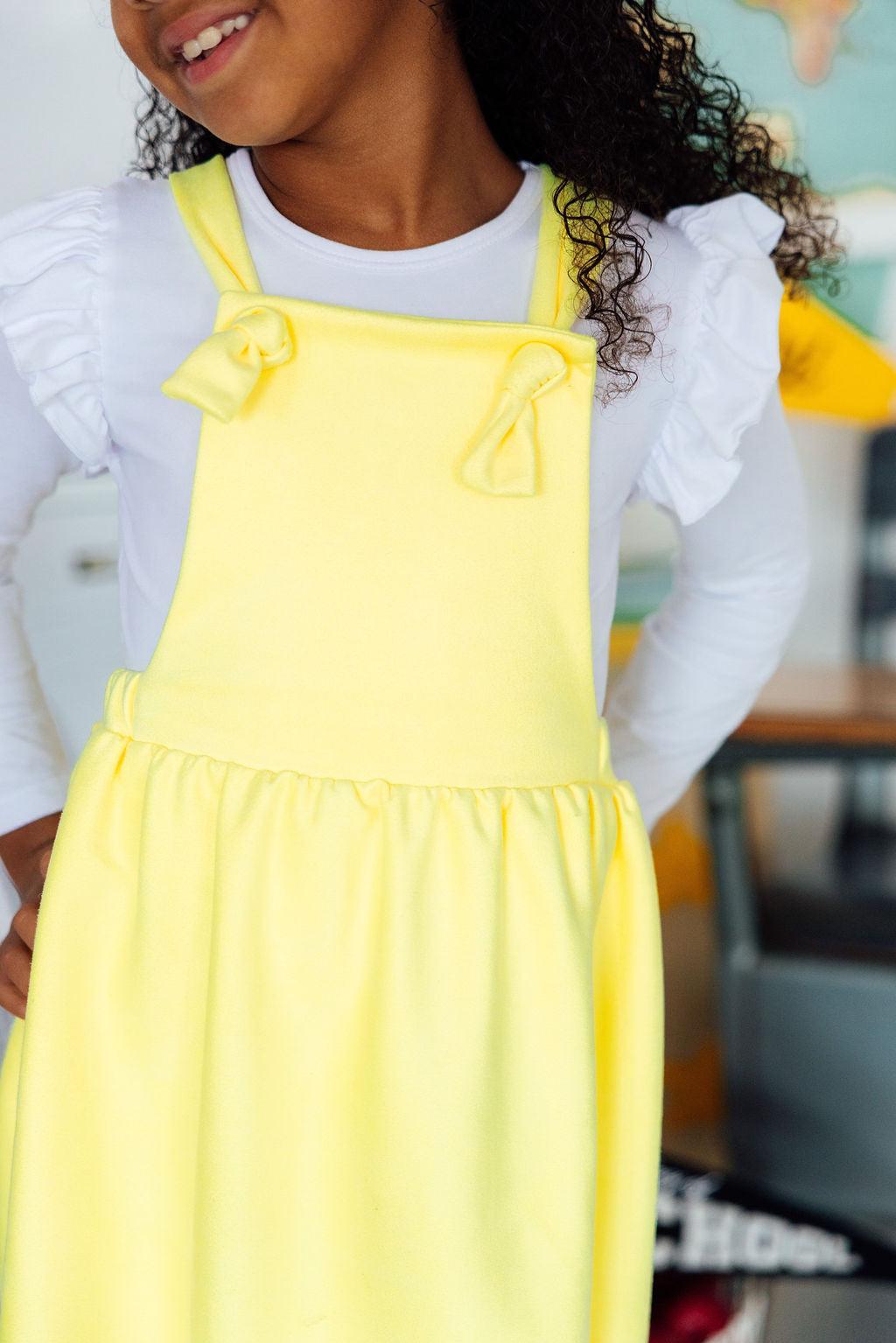 Bright Yellow Faux Suede Pinafore - Aaria Tees Aaria Tees