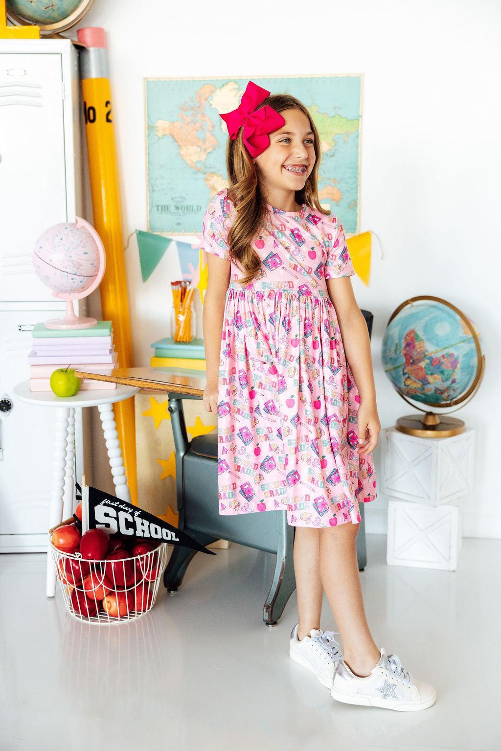 2nd Grade S/S Pocket Twirl Dress - Aaria Tees Aaria Tees