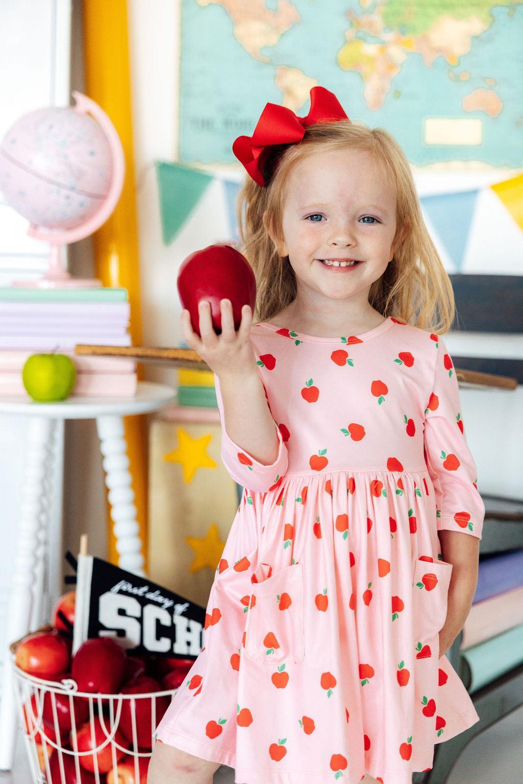 An Apple a Day 3/4 Sleeve Pocket Twirl Dress - Aaria Tees Aaria Tees