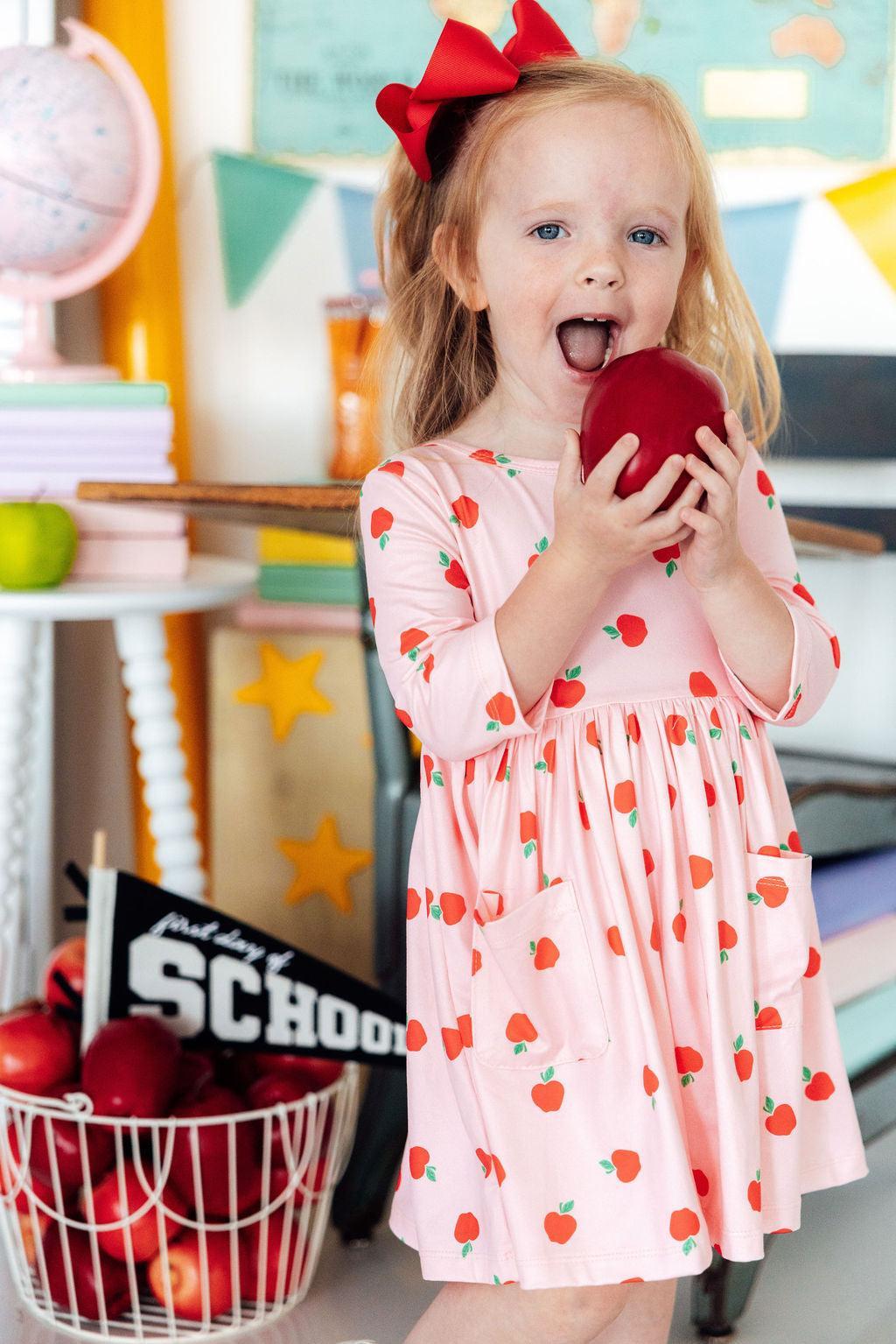 An Apple a Day 3/4 Sleeve Pocket Twirl Dress - Aaria Tees Aaria Tees