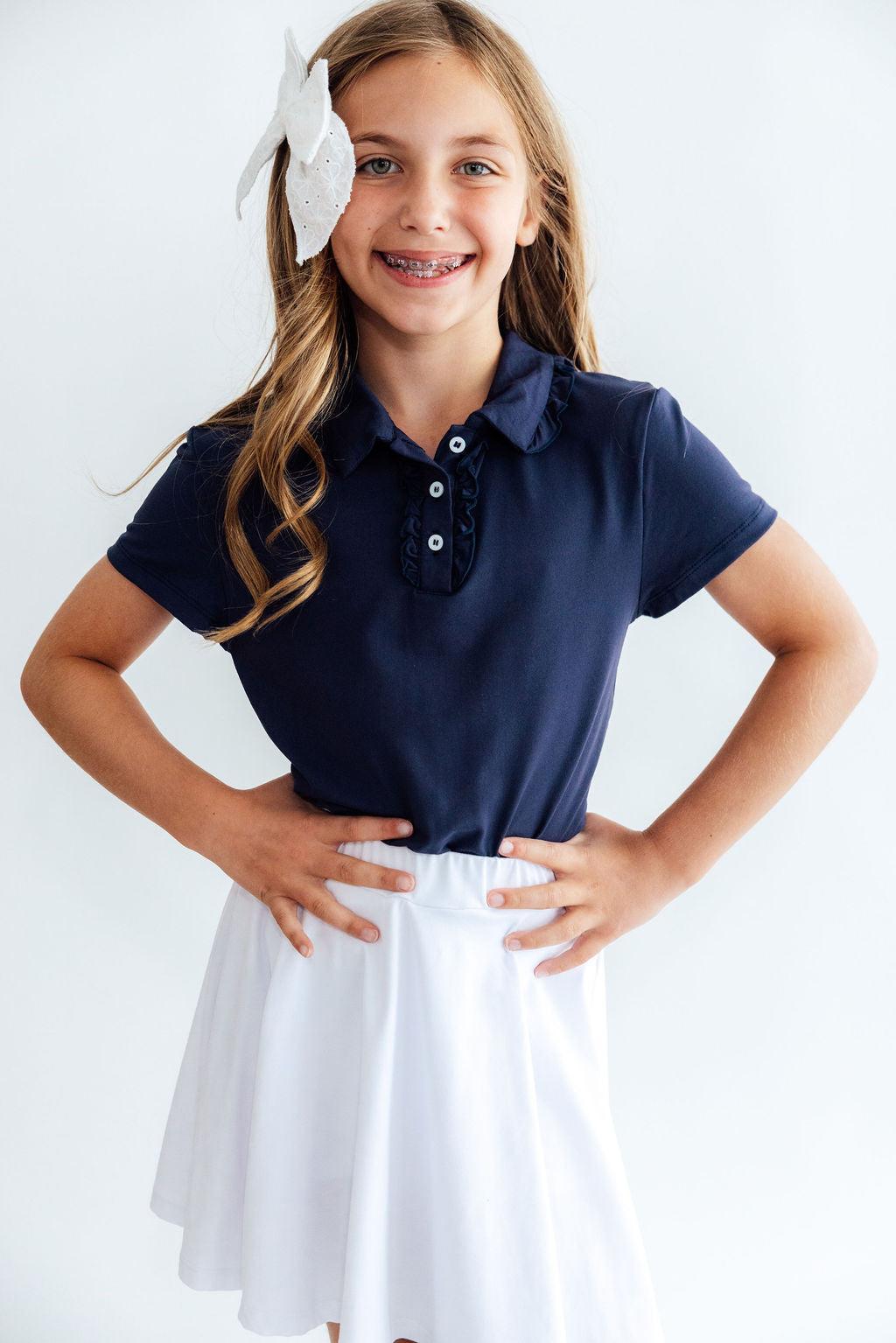 Navy S/S Ruffle Polo - Aaria Tees Aaria Tees