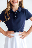 Navy S/S Ruffle Polo - Aaria Tees Aaria Tees