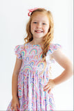 Rainbow Dreams Flutter Sleeve Twirl Dress - Aaria Tees Aaria Tees