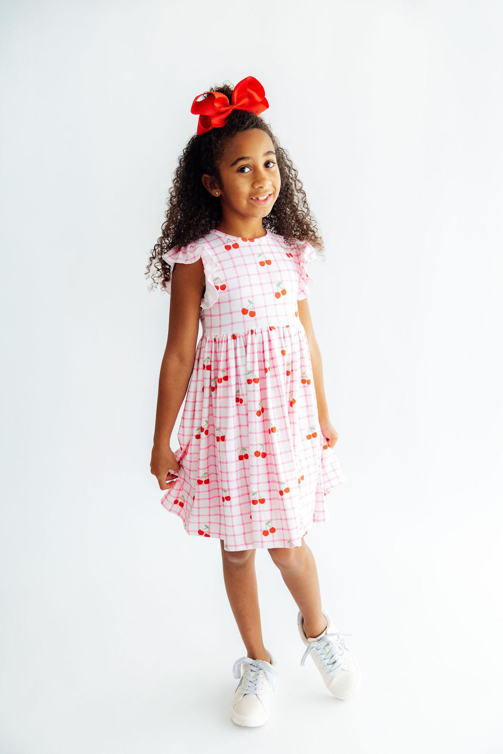 Cherry Sweet Flutter Sleeve Twirl Dress - Aaria Tees Aaria Tees