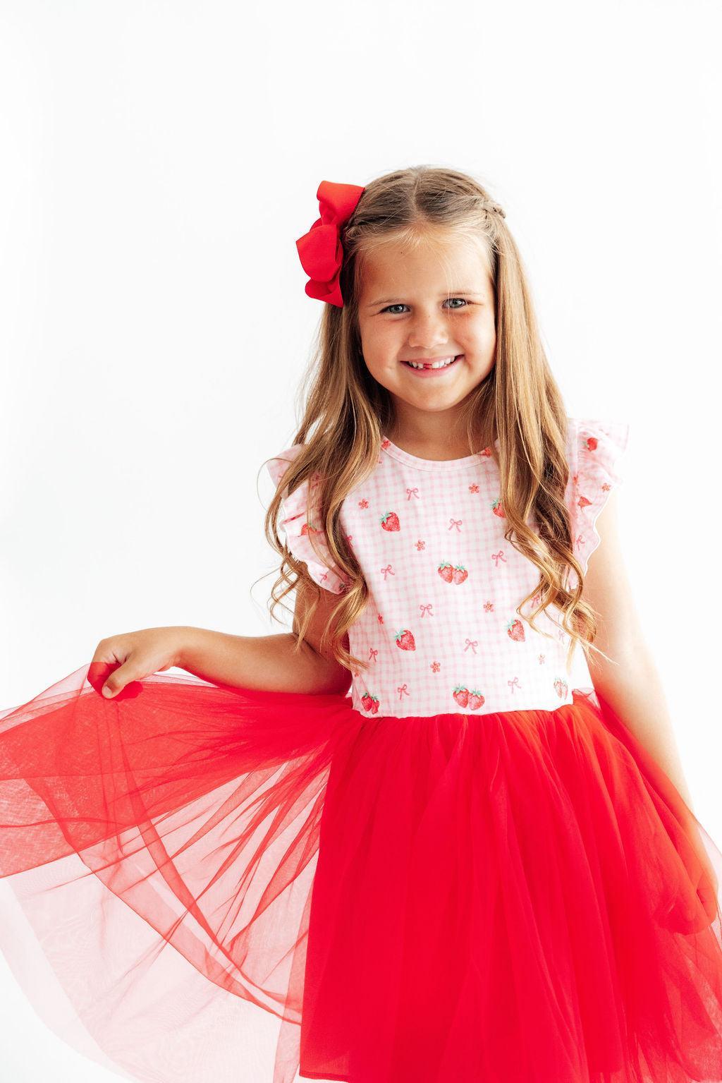 Summer Strawberries Flutter Sleeve Tutu Dress - Aaria Tees Aaria Tees