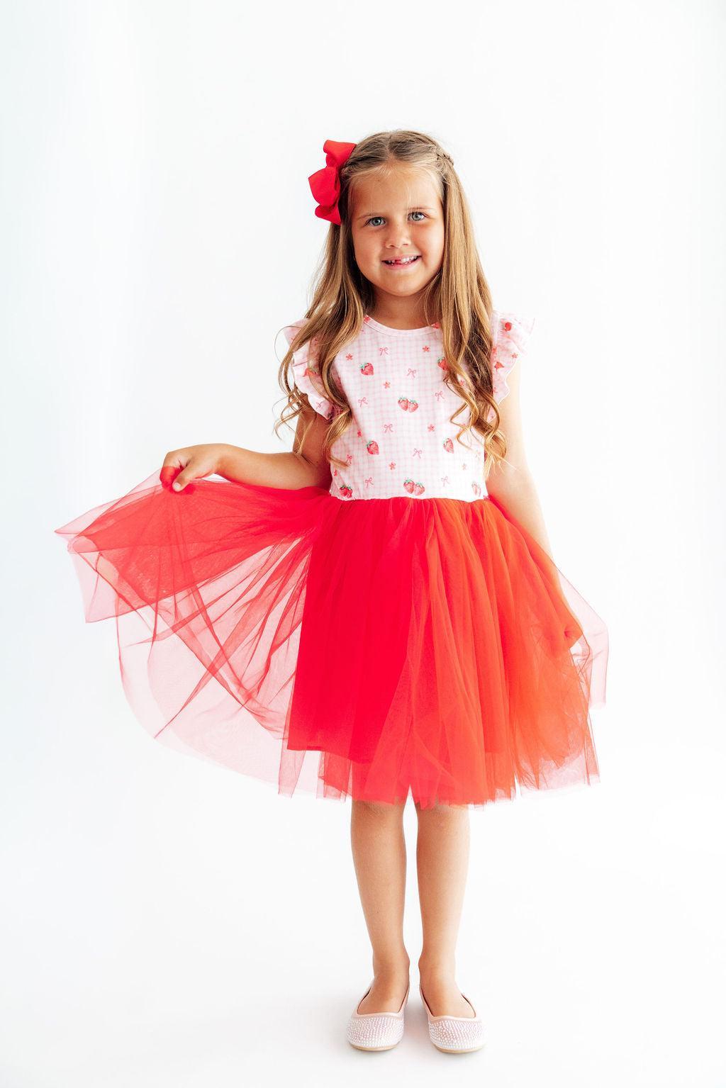 Summer Strawberries Flutter Sleeve Tutu Dress - Aaria Tees Aaria Tees