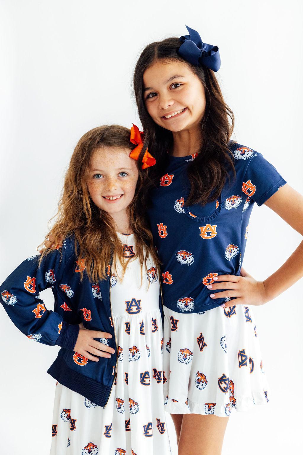 Auburn Blue Aubie Ruffle Pocket Tee - Aaria Tees Aaria Tees