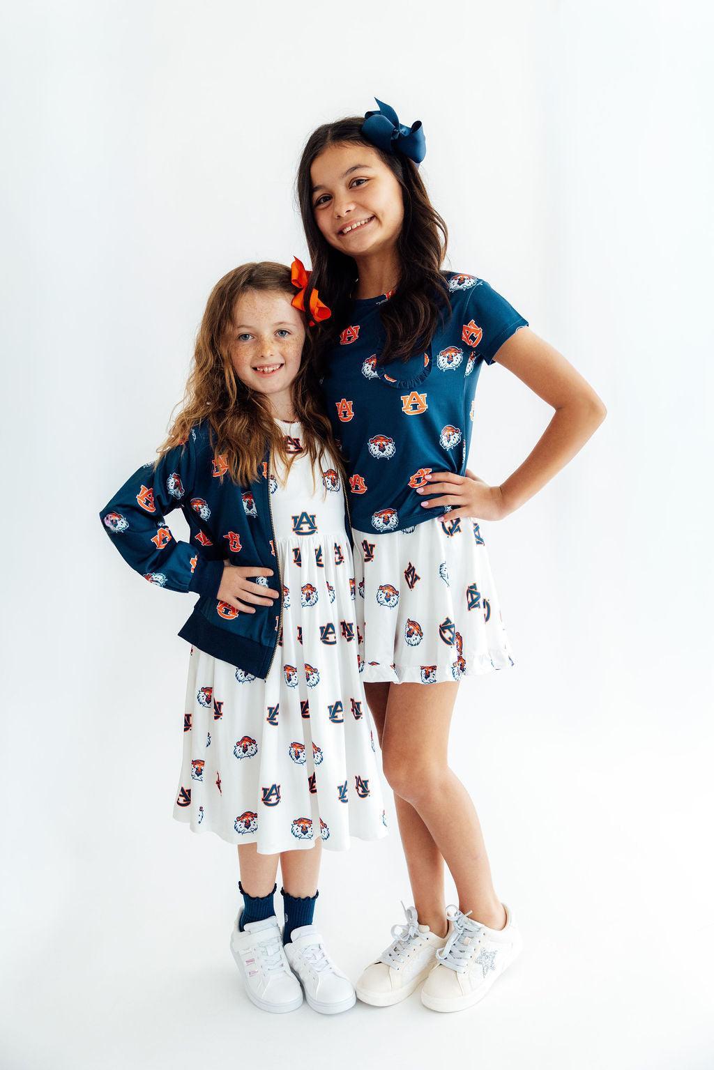 Auburn White Aubie 3/4 Sleeve Pocket Twirl Dress - Aaria Tees Aaria Tees