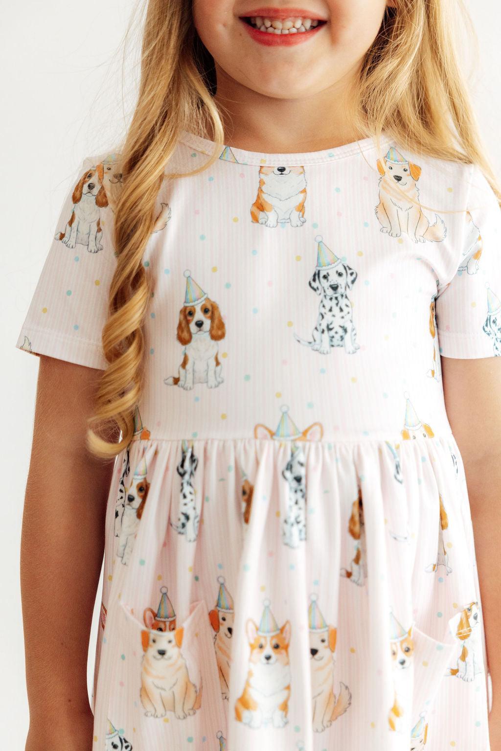 Party Pups S/S Pocket Twirl Dress - Aaria Tees