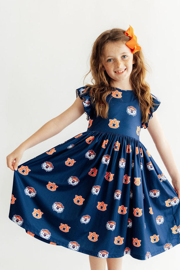 Auburn Blue Aubie Flutter Twirl Dress - Aaria Tees Aaria Tees
