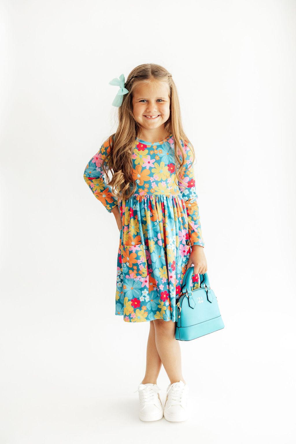 Flower Child L/S Pocket Twirl Dress - Aaria Tees Aaria Tees