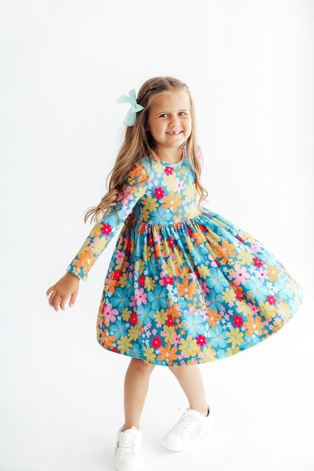 Flower Child L/S Pocket Twirl Dress - Aaria Tees Aaria Tees