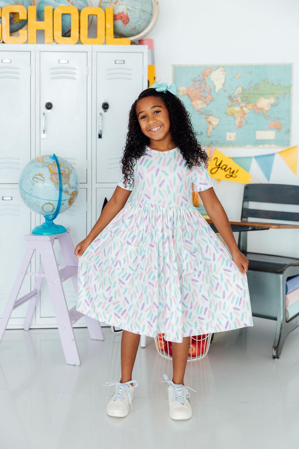 Color Crayons S/S Pocket Twirl Dress - Aaria Tees Aaria Tees