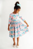 Floral Garden 3/4 Sleeve Pocket Twirl Dress Aaria Tees