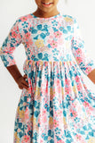 Floral Garden 3/4 Sleeve Pocket Twirl Dress Aaria Tees