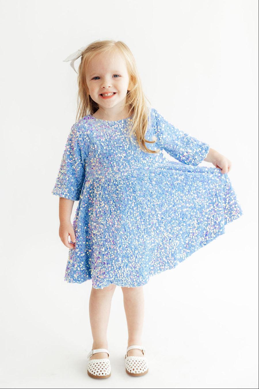 Light Blue Velvet Sequin Dress - Aaria Tees Aaria Tees
