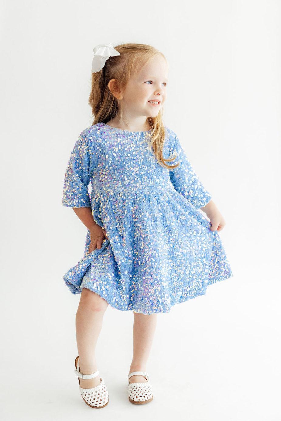 Light Blue Velvet Sequin Dress - Aaria Tees Aaria Tees