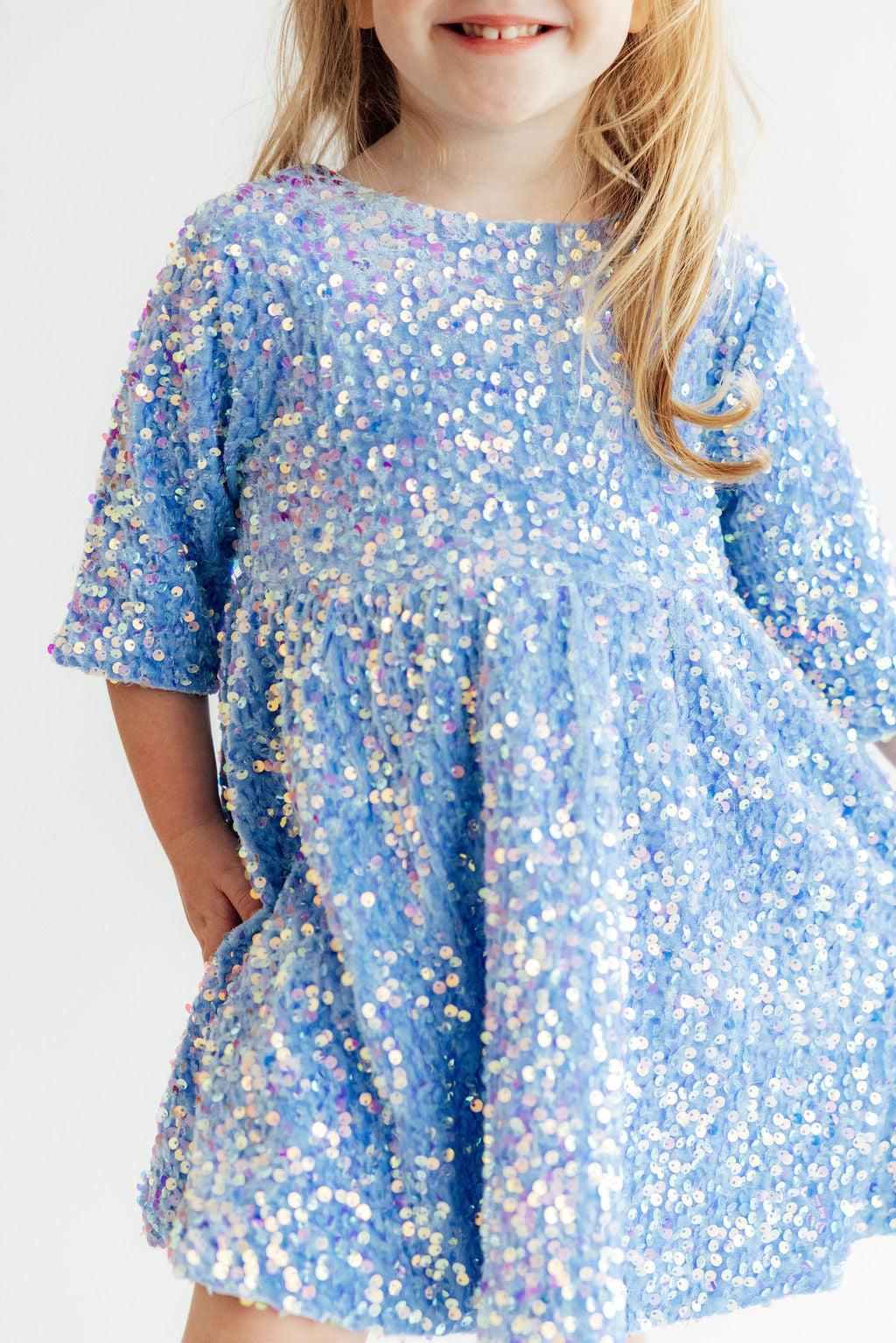 Light Blue Velvet Sequin Dress - Aaria Tees Aaria Tees