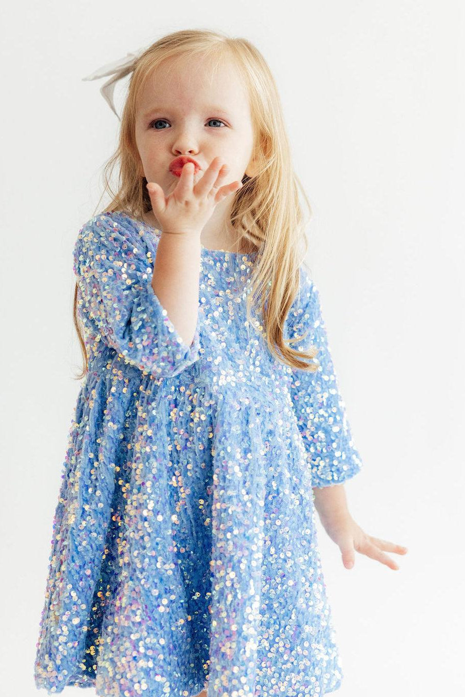 Light Blue Velvet Sequin Dress - Aaria Tees