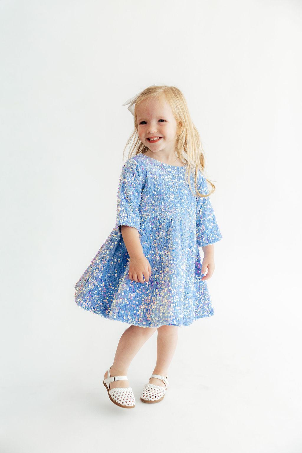 Light Blue Velvet Sequin Dress - Aaria Tees Aaria Tees