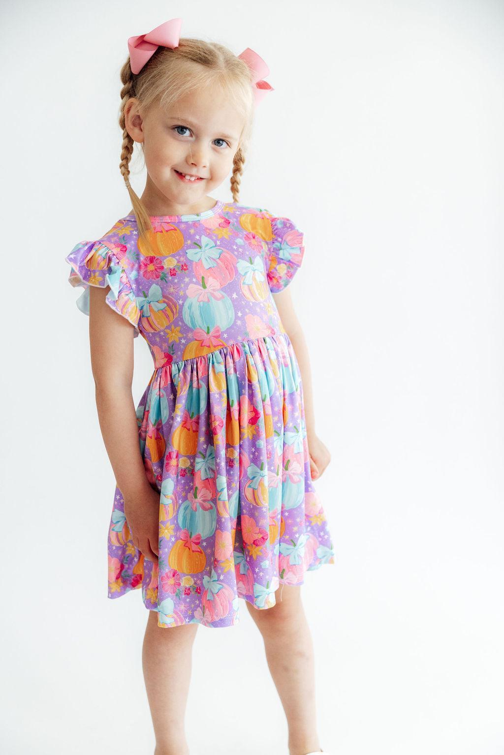 Autumn Sparkle Flutter Sleeve Twirl Dress - Aaria Tees