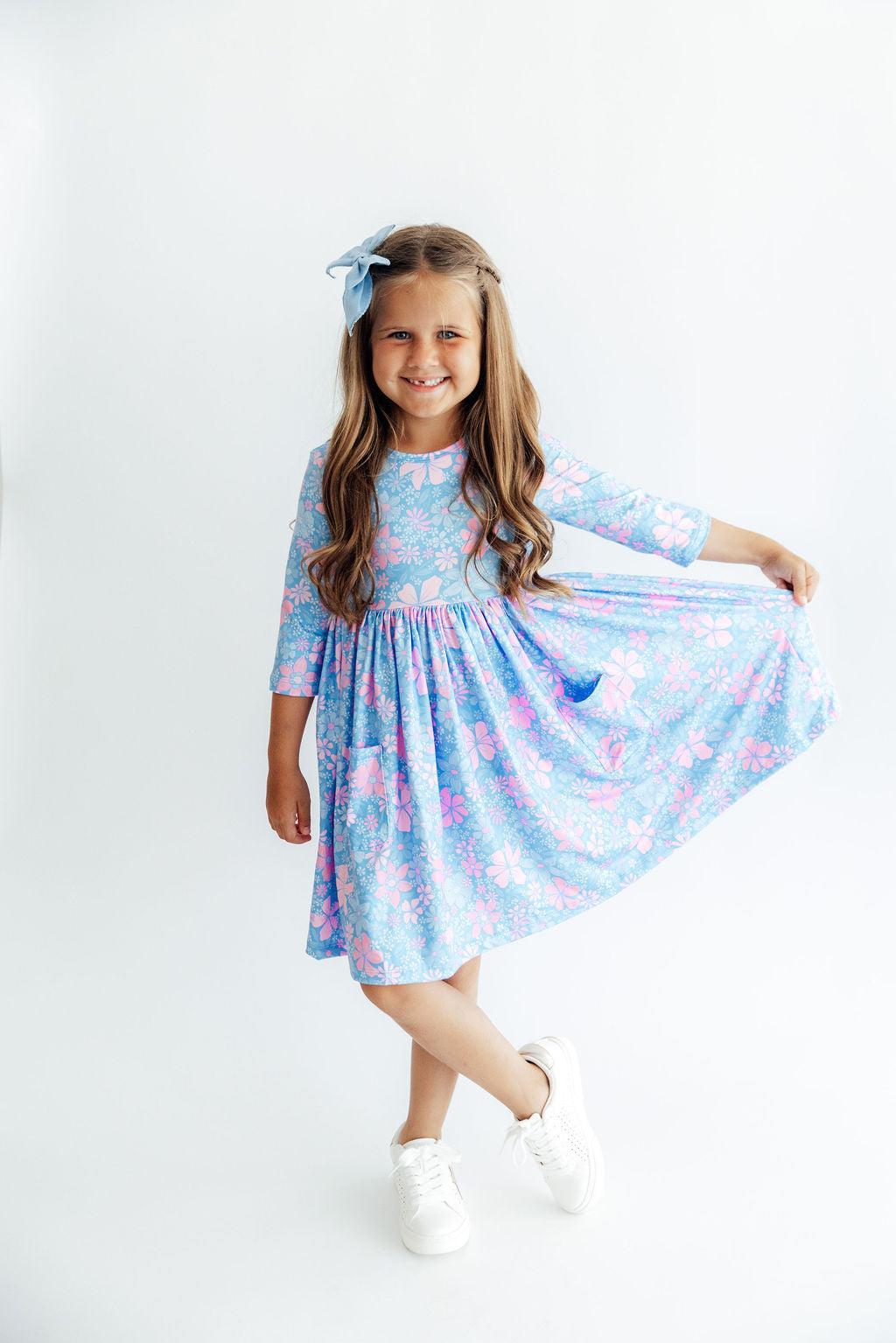 Garden Giggles 3/4 Sleeve Pocket Twirl Dress - Aaria Tees Aaria Tees
