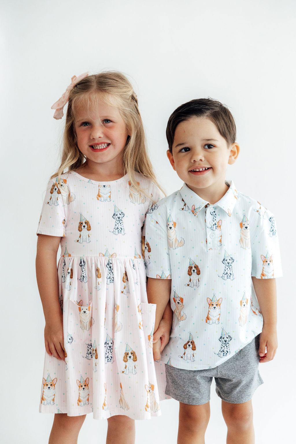 Boys Party Pups S/S Polo - Aaria Tees Aaria Tees