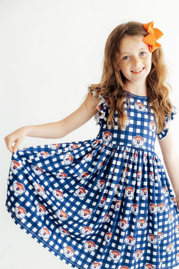 Auburn Plaid Aubie Flutter Twirl Dress - Aaria Tees Aaria Tees