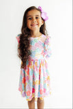 Colorful Carnations 3/4 Sleeve Ruffle Twirl Dress - Aaria Tees Aaria Tees
