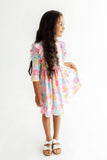 Colorful Carnations 3/4 Sleeve Ruffle Twirl Dress - Aaria Tees Aaria Tees