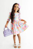 Colorful Carnations 3/4 Sleeve Ruffle Twirl Dress - Aaria Tees Aaria Tees